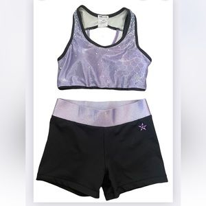 rebel athletic sports bra and shorts set